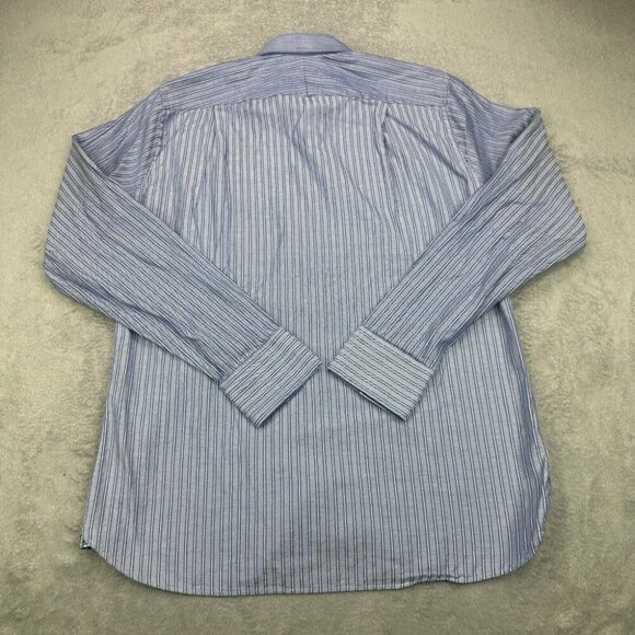 Ted Baker Archive Shirt Mens Size 16 Blue Striped Preppy Long Sleeve Herringbone - Picture 9 of 15